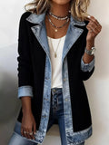 Full Size Denim Trim Ribbed Knit Cardigan Plus