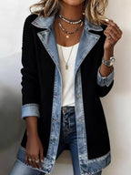 Full Size Denim Trim Ribbed Knit Cardigan Plus