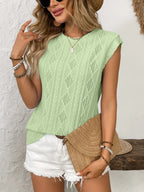 Eyelet Round Neck Cap Sleeve Top (3)