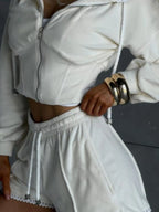Zip Up Hooded Outerwear Shorts Set (9)