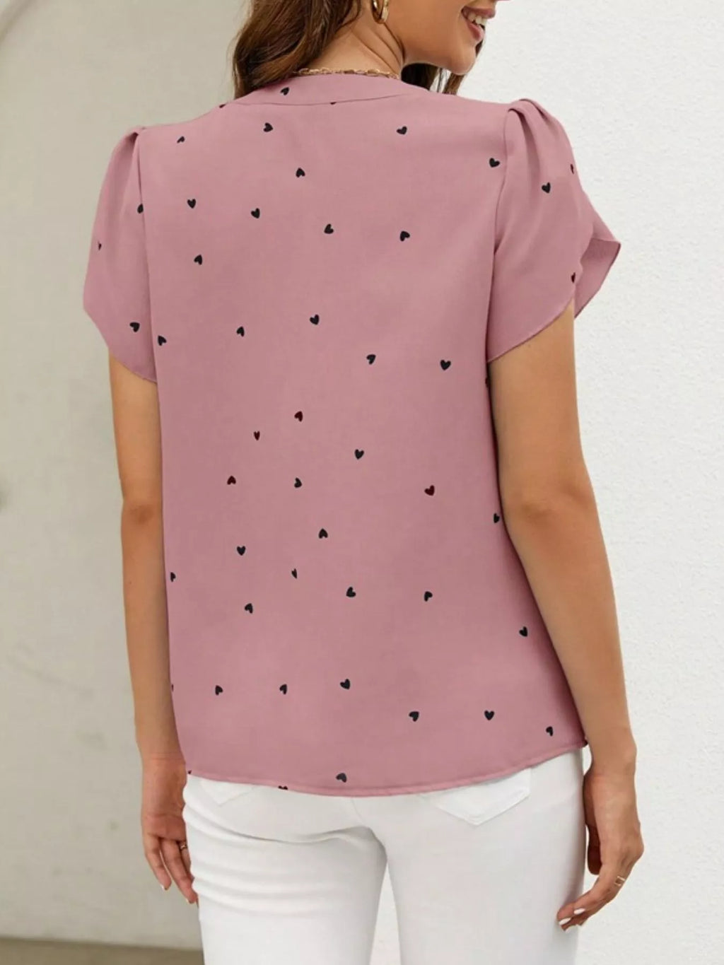 Heart Print Petal Sleeve Blouse (22)