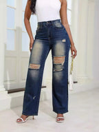 High-waisted Distressed Wide-leg Jeans (6)