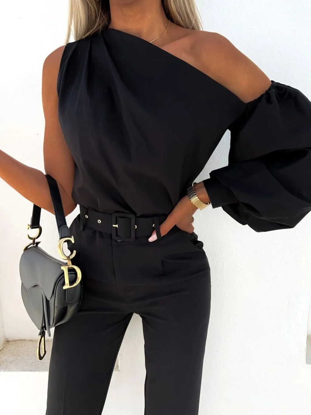 One Shoulder Puff Sleeve Blouse (13)