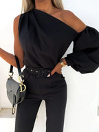 One Shoulder Puff Sleeve Blouse (13)