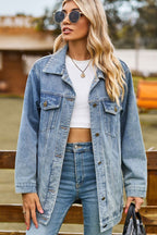 Buttoned Collared Neck Denim Jacket Pockets (3)