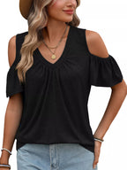 Cold Shoulder V-neck T-shirt