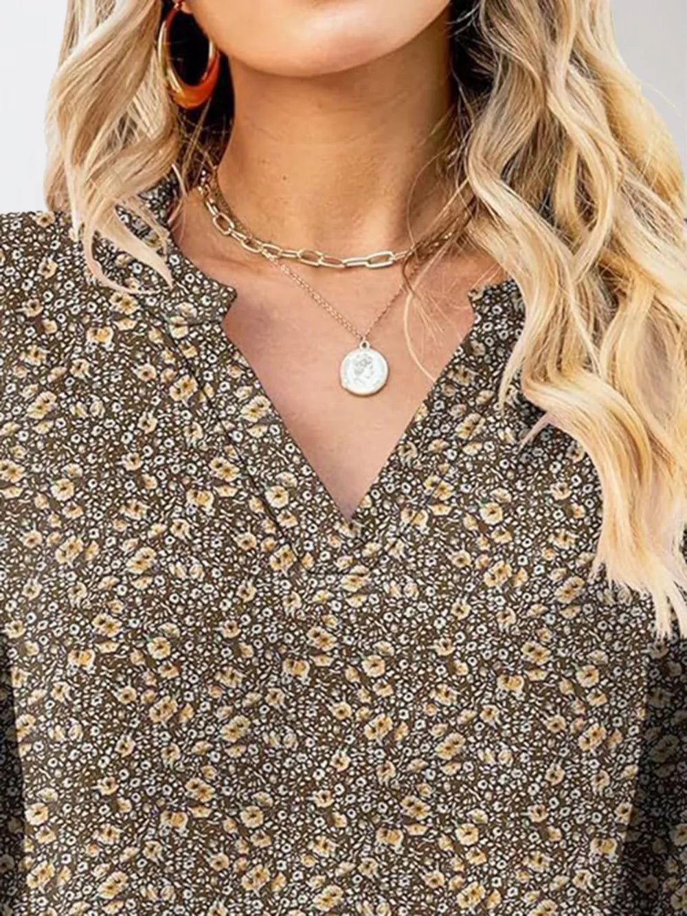 Printed Notched Half Sleeve Blouse (26)