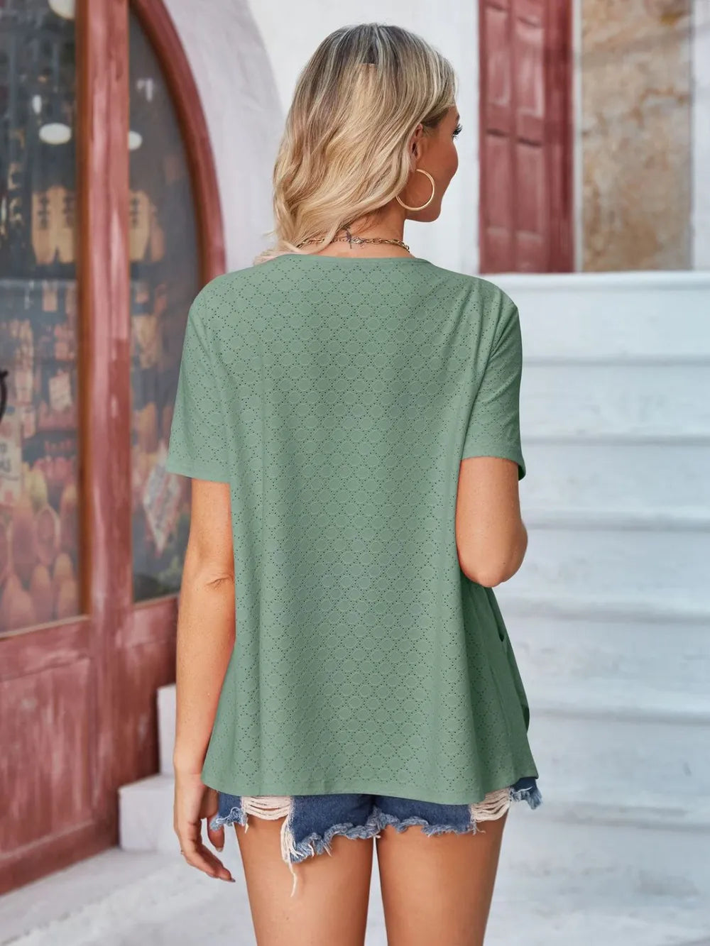 Eyelet Open Front Short Sleeve Cover Up (25)