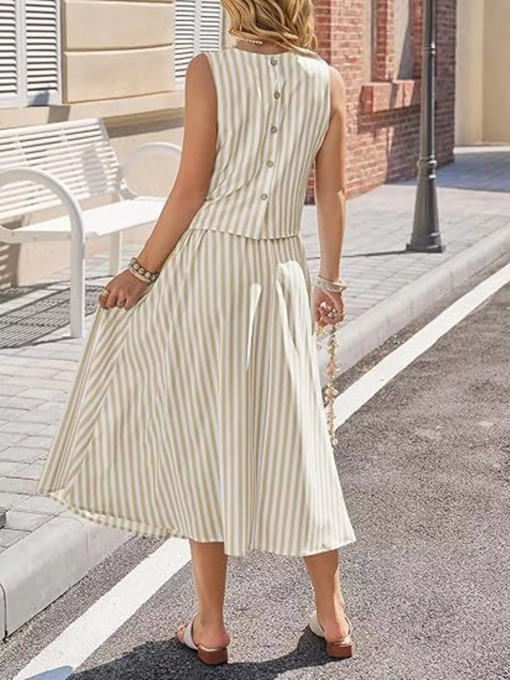 Striped Sleeveless Top Midi Skirt Two-piece Set (8)