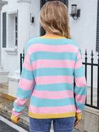 Striped Round Neck Dropped Shoulder Sweater (5)
