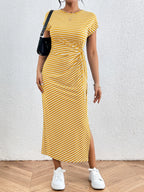 Tied Striped Round Neck Short Sleeve Tee Dress (16)