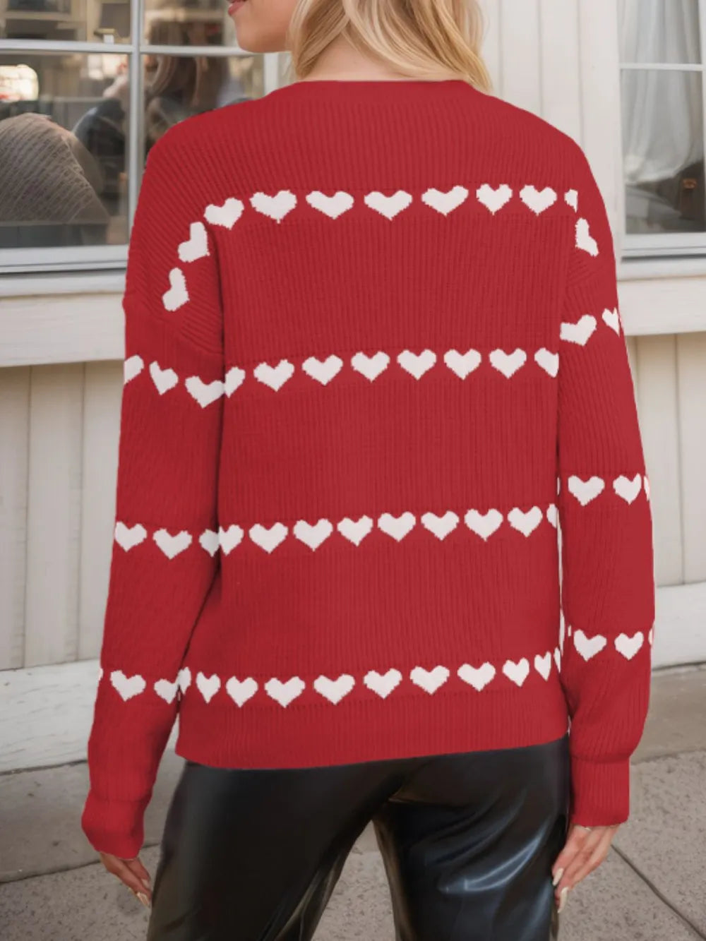 Heart Round Neck Long Sleeve Sweater (14)