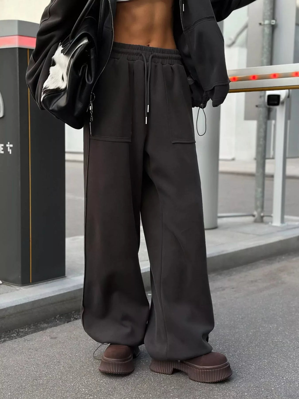 Oversized Zip-up Hoodie Wide-leg Pants Set (34)