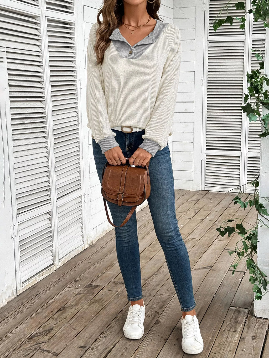 Ribbed Knit Two-tone Top (15)