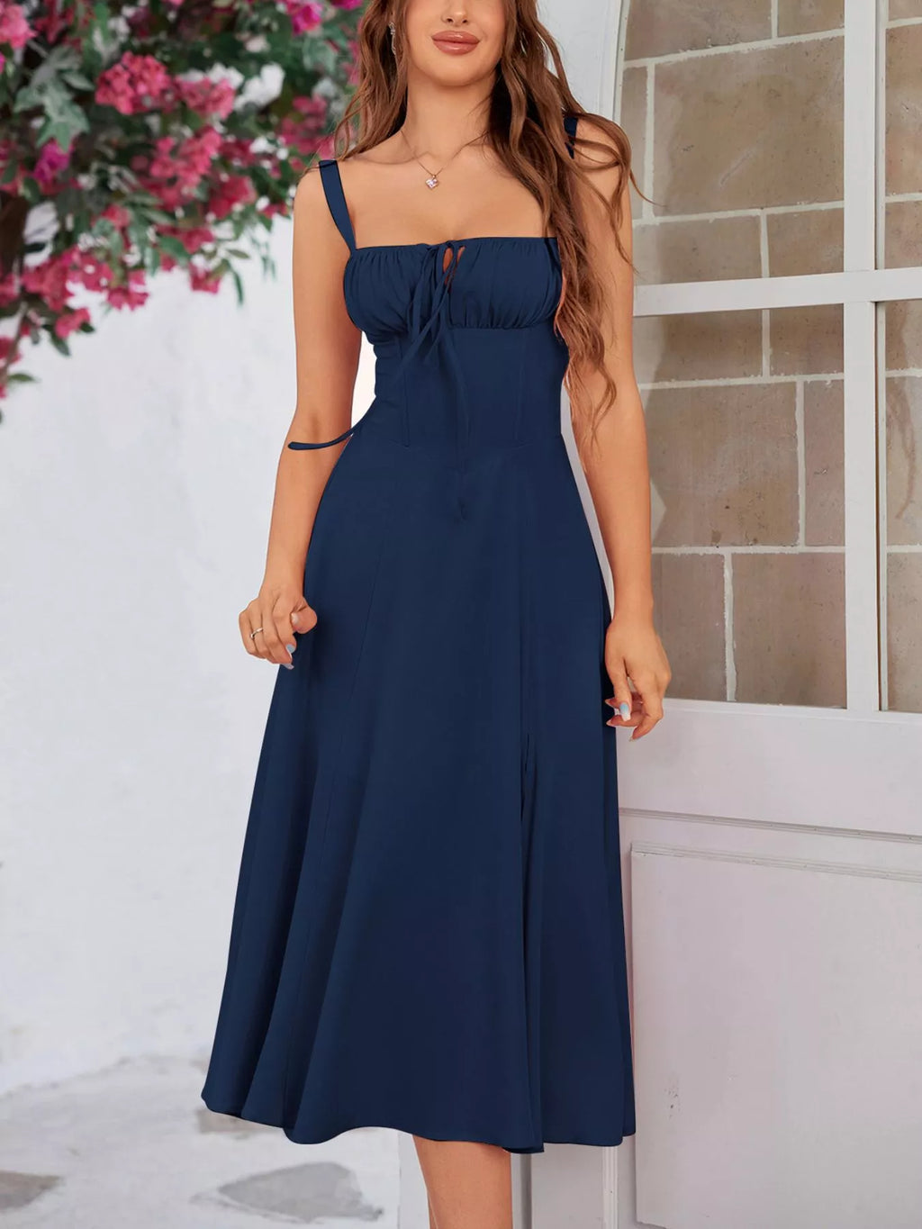 Tie-front A-line Midi Dress (2)