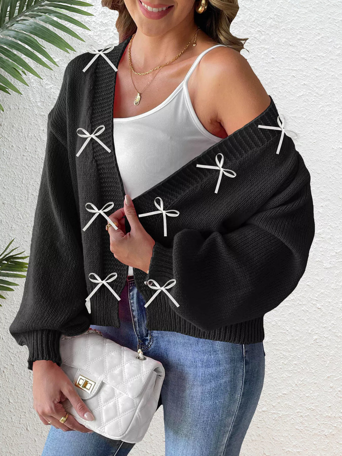 Bow-tie Open Front Knit Cardigan (8)