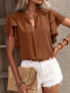 Ruffle Sleeve Notched Blouse (9)