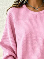 Full Size Textured Crew Neck Long Sleeve Sweatshirt Plus (2)