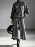 Turtleneck Knit Top Midi Skirt Set