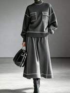 Turtleneck Knit Top Midi Skirt Set