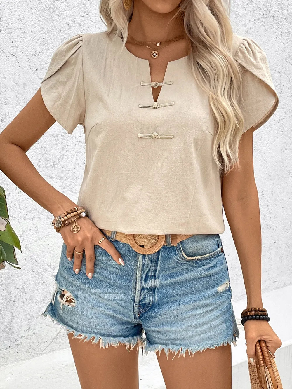 Notched Short Sleeve Blouse (5)