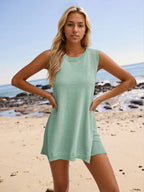 Slit Round Neck Top Shorts Set (25)