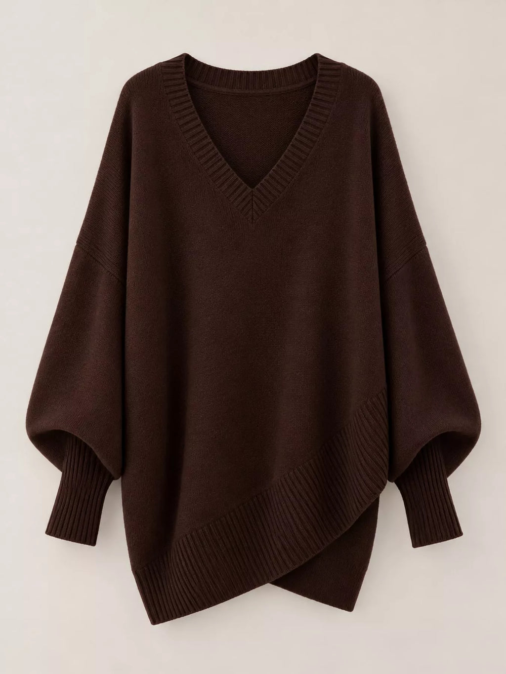 Full Size V-neck Oversized Batwing Sleeve Sweater Plus (41)
