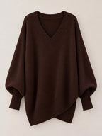 Full Size V-neck Oversized Batwing Sleeve Sweater Plus (41)