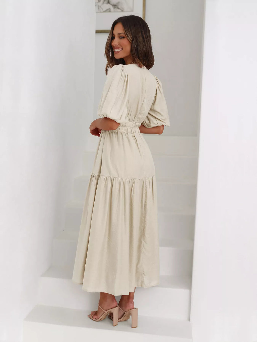 Tiered Puff Sleeve Midi Dress (12)