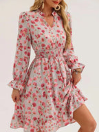 Floral Notched Flounce Sleeve Dress (2)
