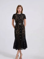 Lace Short Sleeve Mermaid Dress (25)