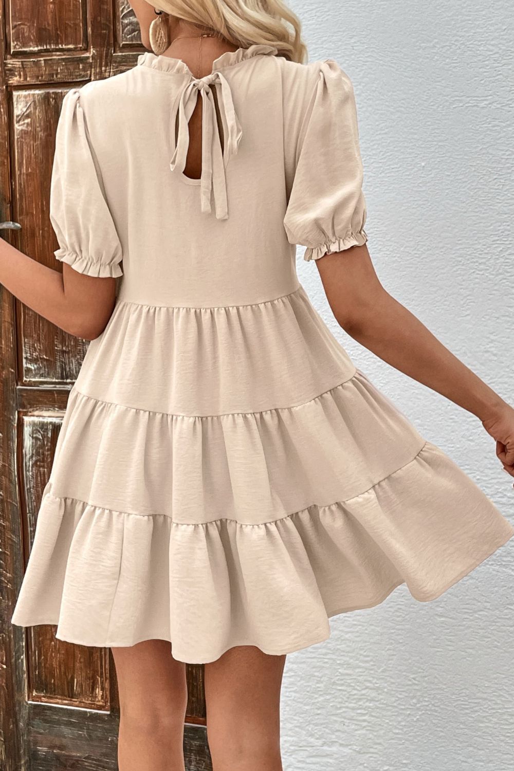 Puff Sleeve Tie Back Tiered Dress (12)