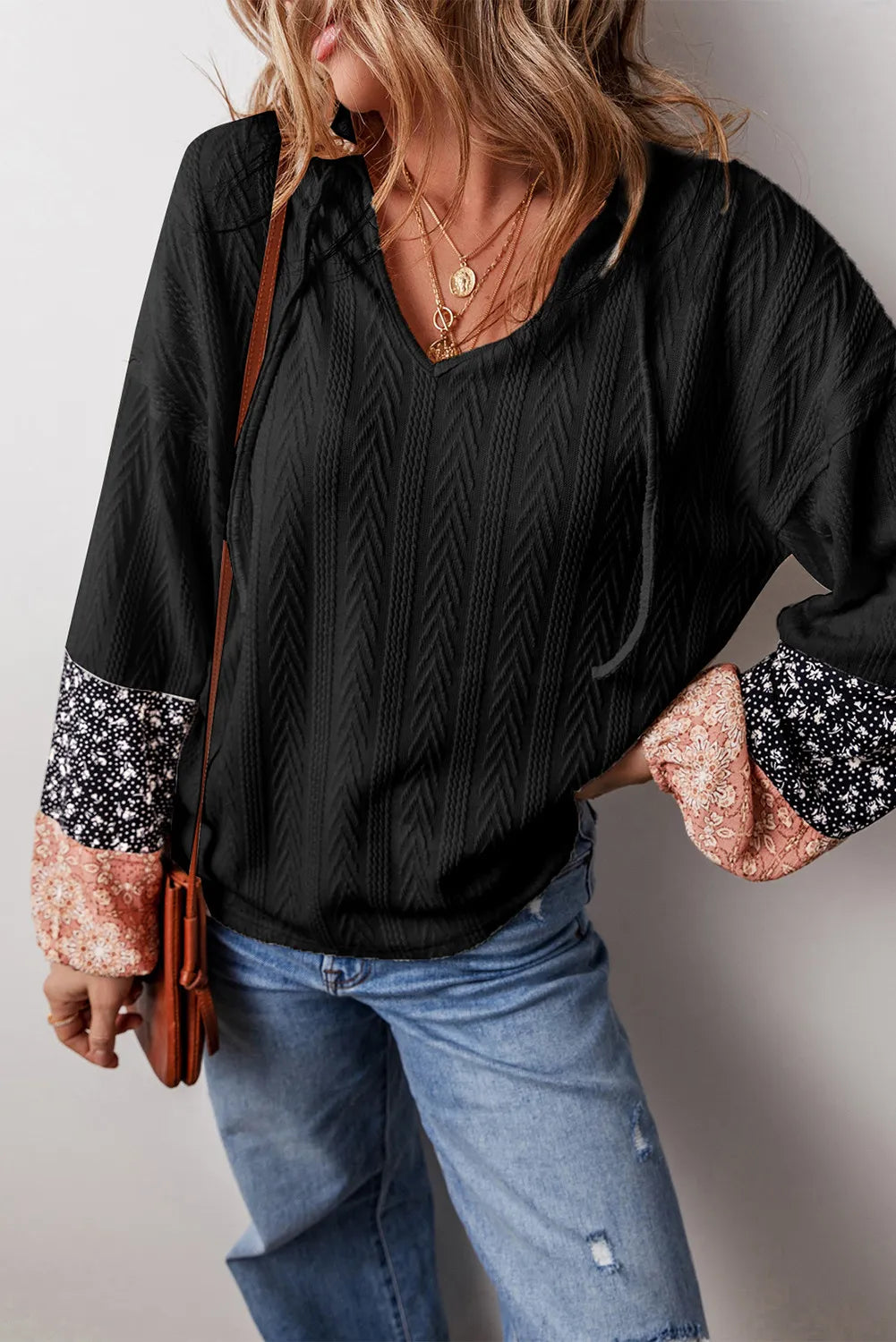 Block Tie Neck Long Sleeve Top (9)