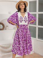 Printed Tie Neck Midi Dress (10)