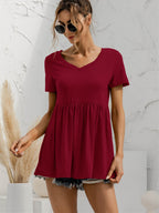 V-neck Short Sleeve Babydoll Top (10)