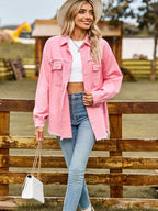 Button Up Collared Neck Raw Hem Denim Top (4)