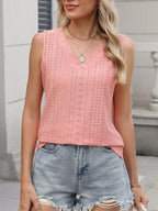 V-neck Eyelet Knit Cami Tank Top (11)