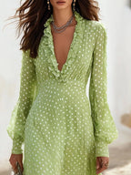 Full Size Polka Dot Ruffle V-neck Maxi Dress Plus (5)