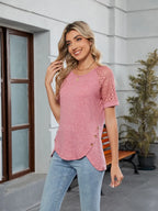 Round Neck Lace Short Sleeve T-shirt (6)