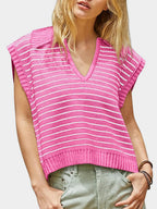 Collared Neck Striped Sweater Vest (17)