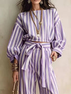 Striped Long Sleeve Top Pants Two-piece Set (13)