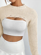 Distressed Long Sleeve Cropped Sweater (6)