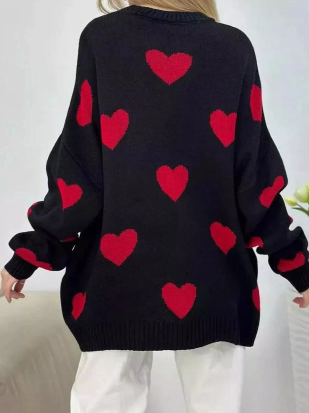 Heart Round Neck Oversized Knit Sweater (7)