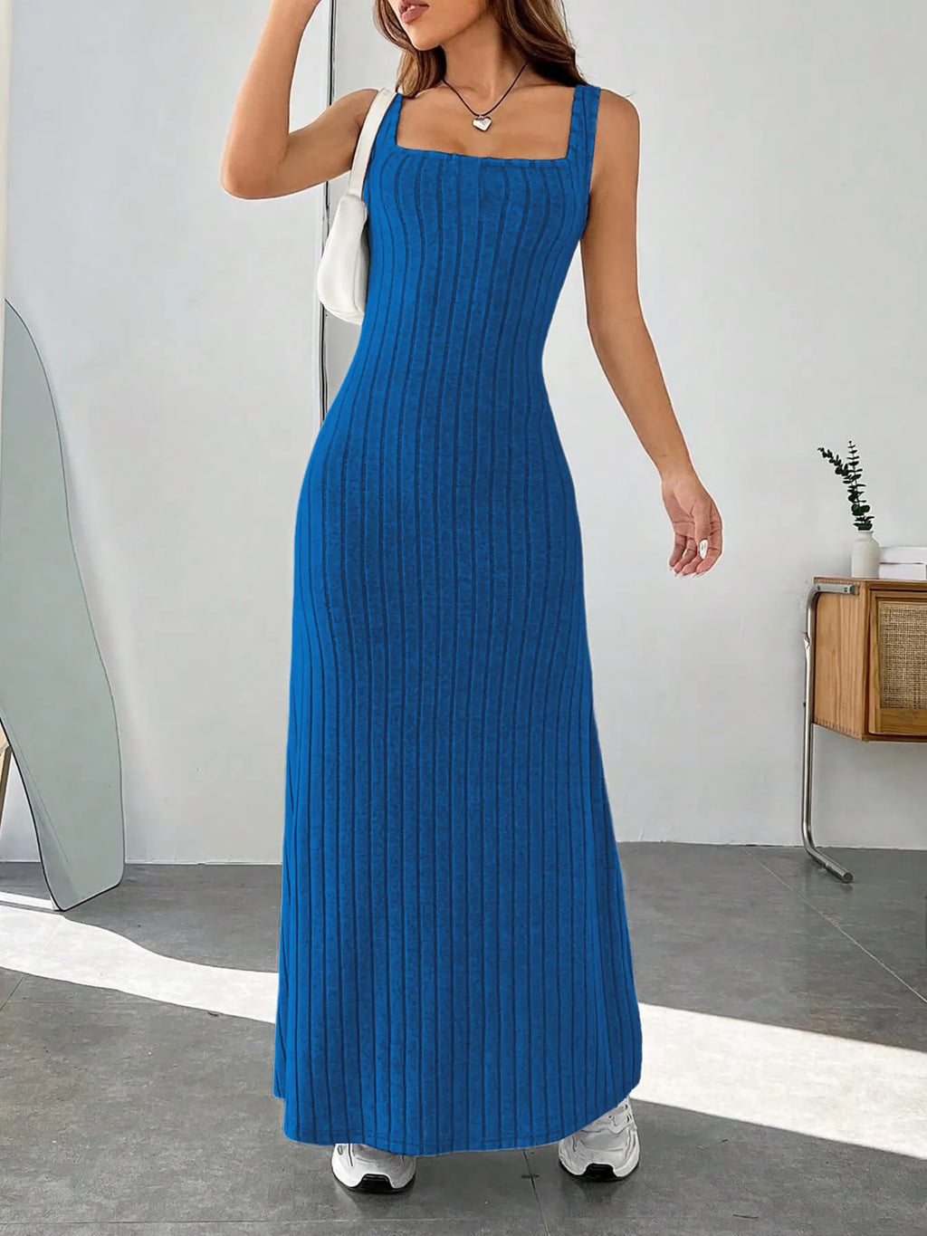 Ribbed Knit Square Neck Sleeveless Maxi Dress (3)