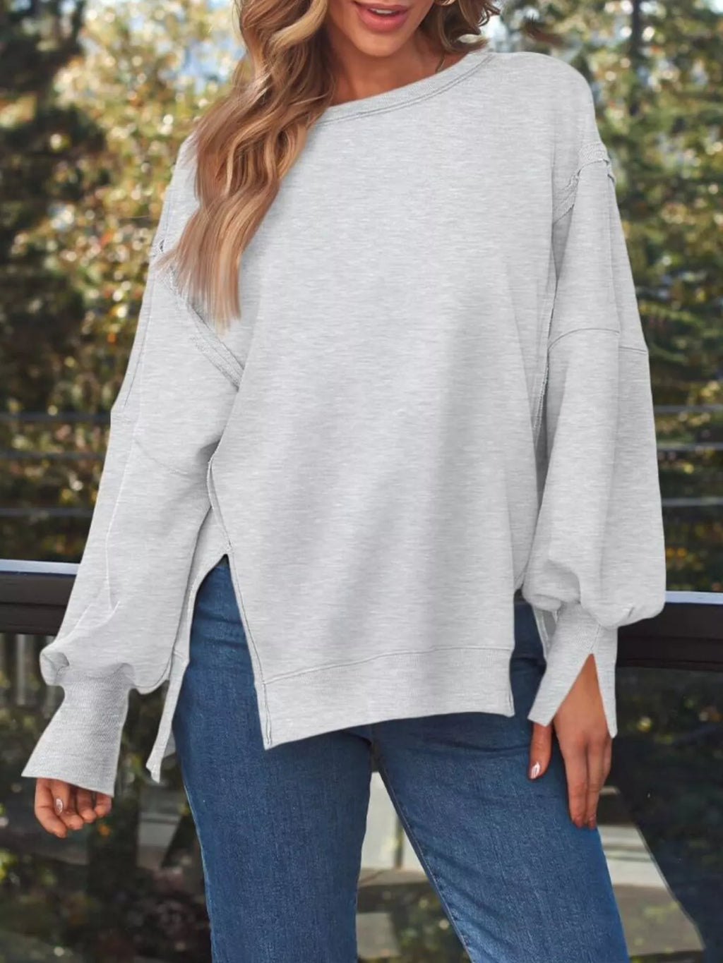 Side Slit Long Sleeve Oversized Sweatshirt (6)