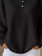 Full Size Waffle Knit Button Detail Sweatshirt Plus (6)