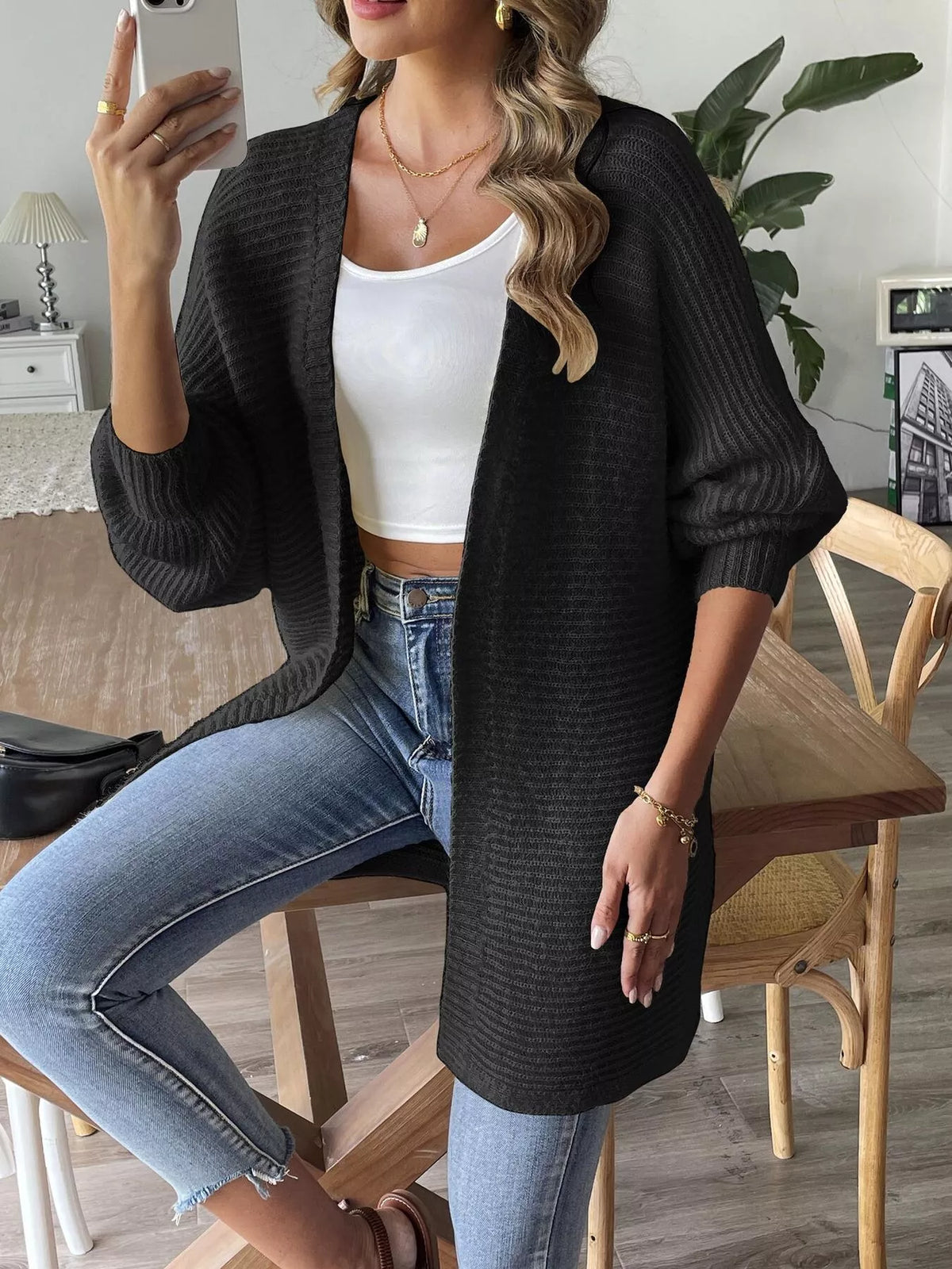 Open Front Drop Shoulder Cardigan (9)