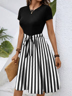 Striped Round Neck Short Sleeve Dress (19)