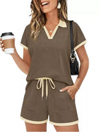 Polo Collar Short Sleeve Top Shorts Set (21)
