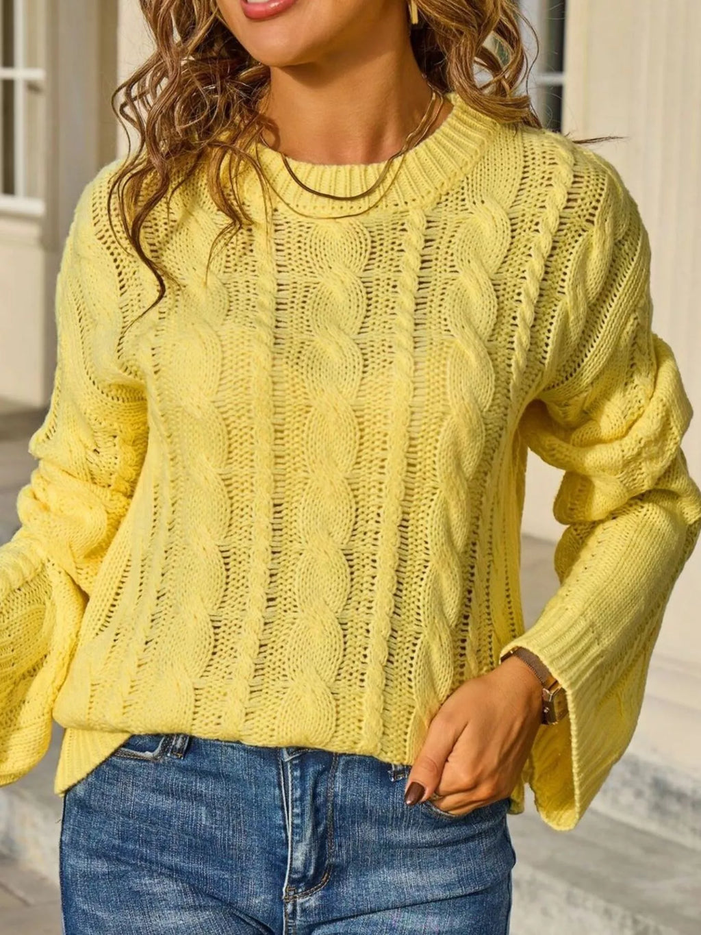 Cable Knit Long Sleeve Sweater (14)